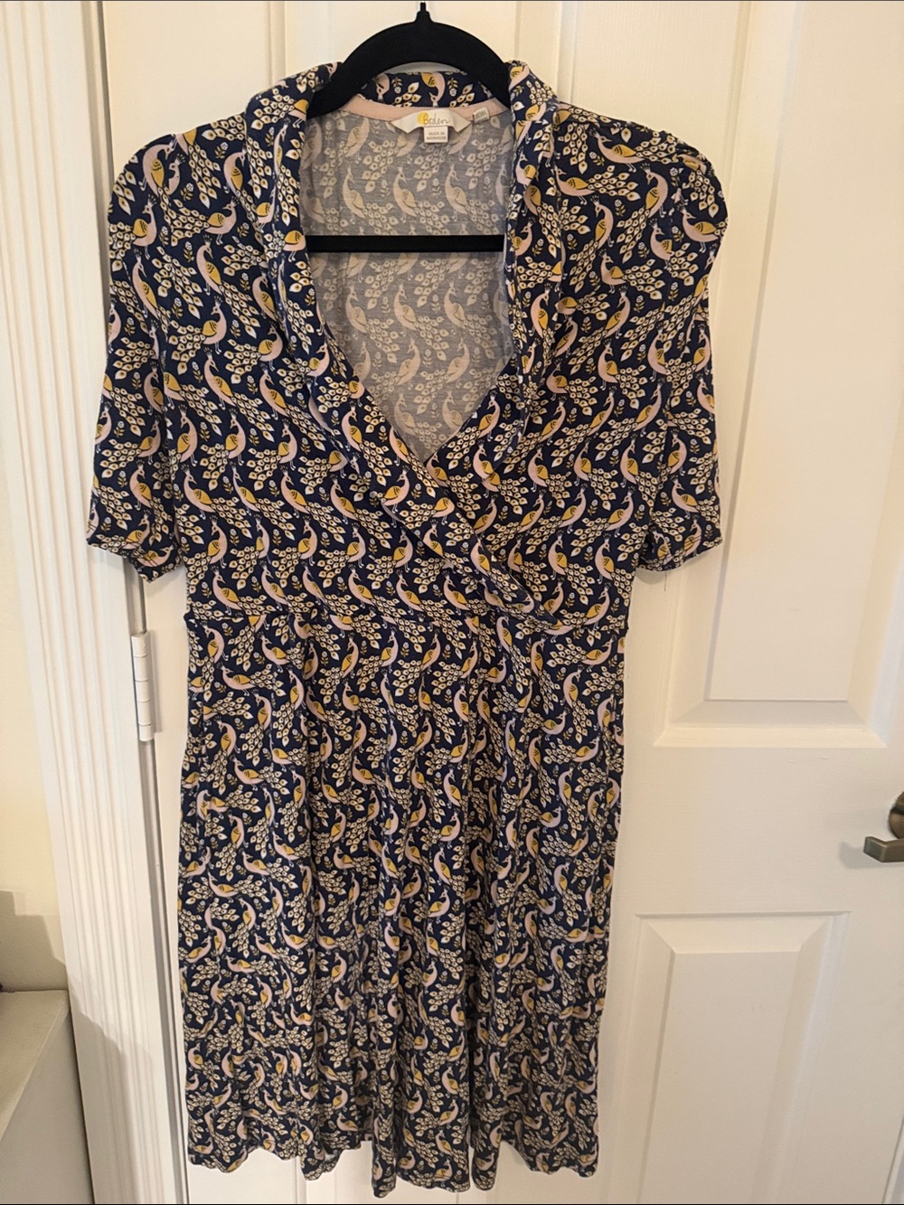 Boden Women's Navy Paisley Wrap Dress - Yellow Accent